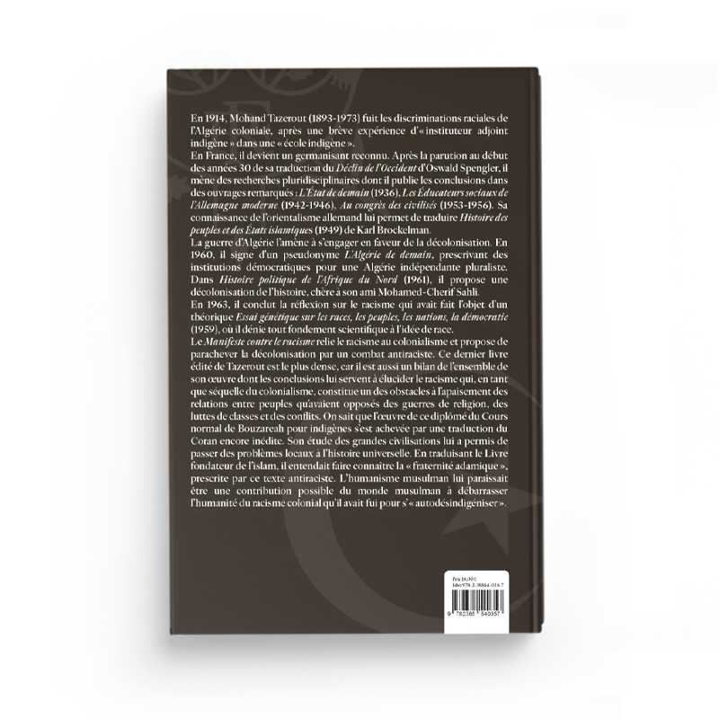 Livre "Manifeste contre le Racisme" de Mohand Tazerout, Éditions Héritage, couverture avec titre et logo de l'éditeur.