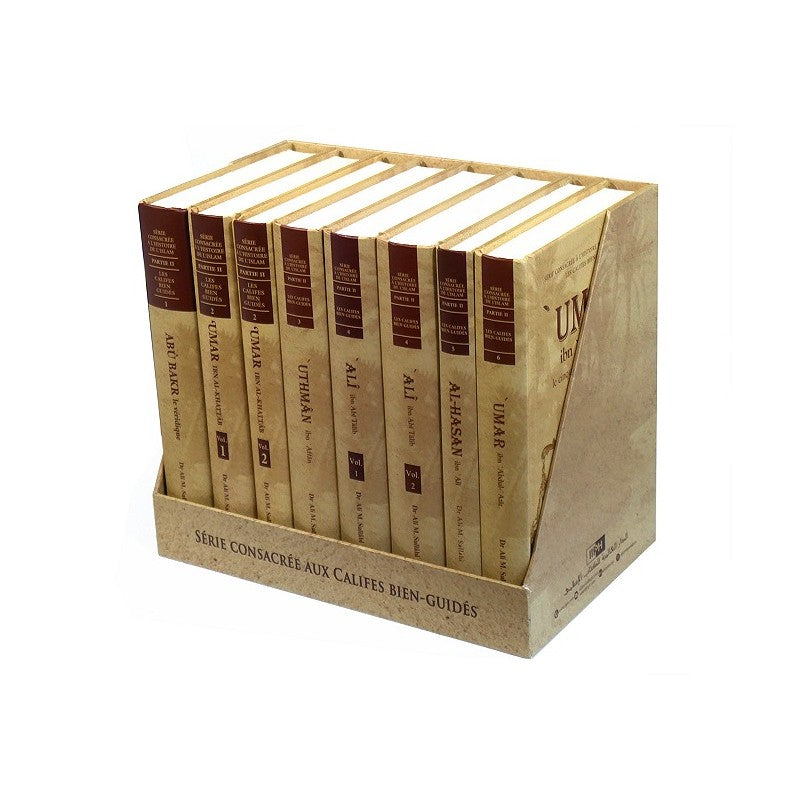 Coffret de 8 livres "Les Califes bien guidés" par Dr Ali M. Sallâbi, édition IIPH, avec couvertures illustrées et titres visibles.
