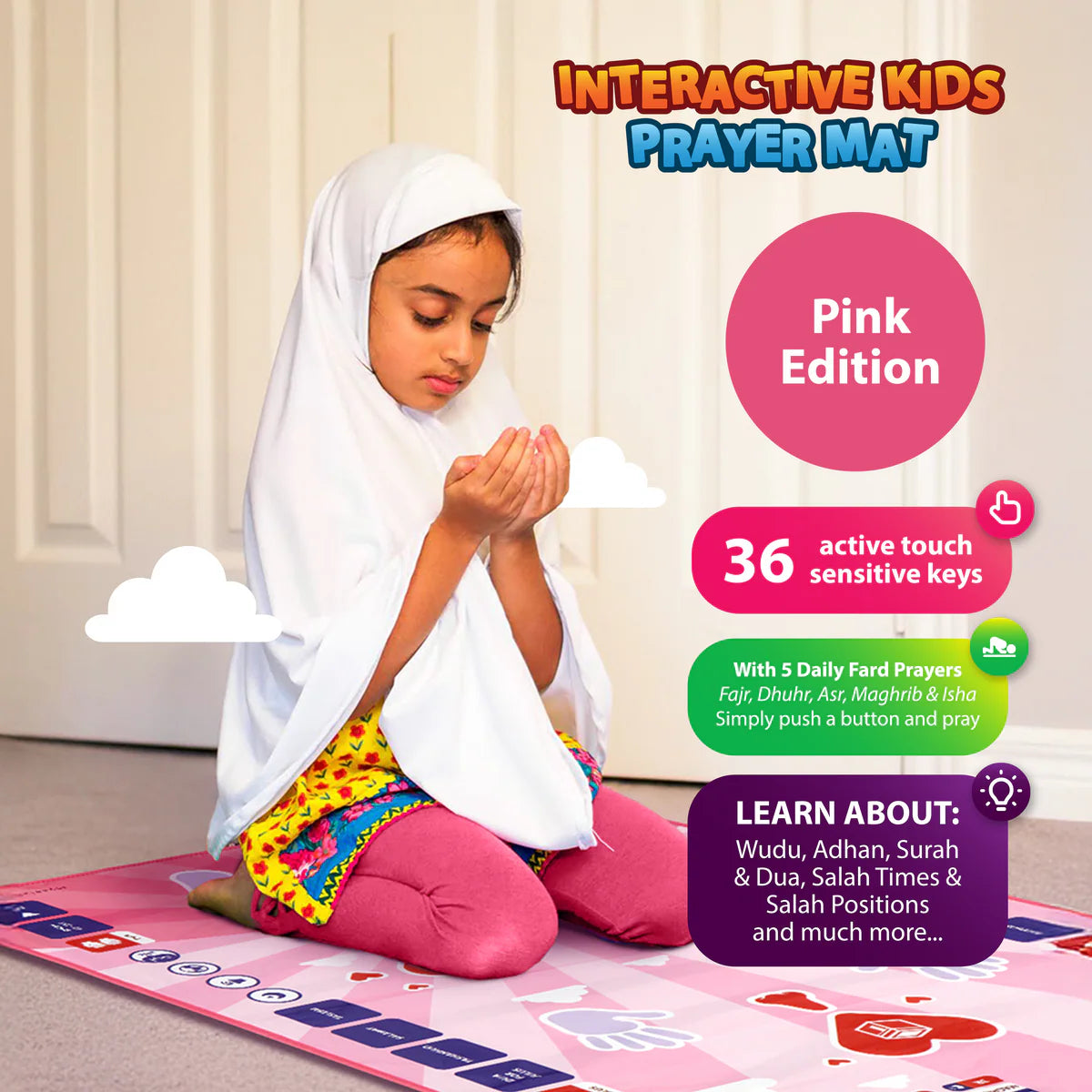 Tapis de Prière Interactif Intelligent pour Enfant - Rose