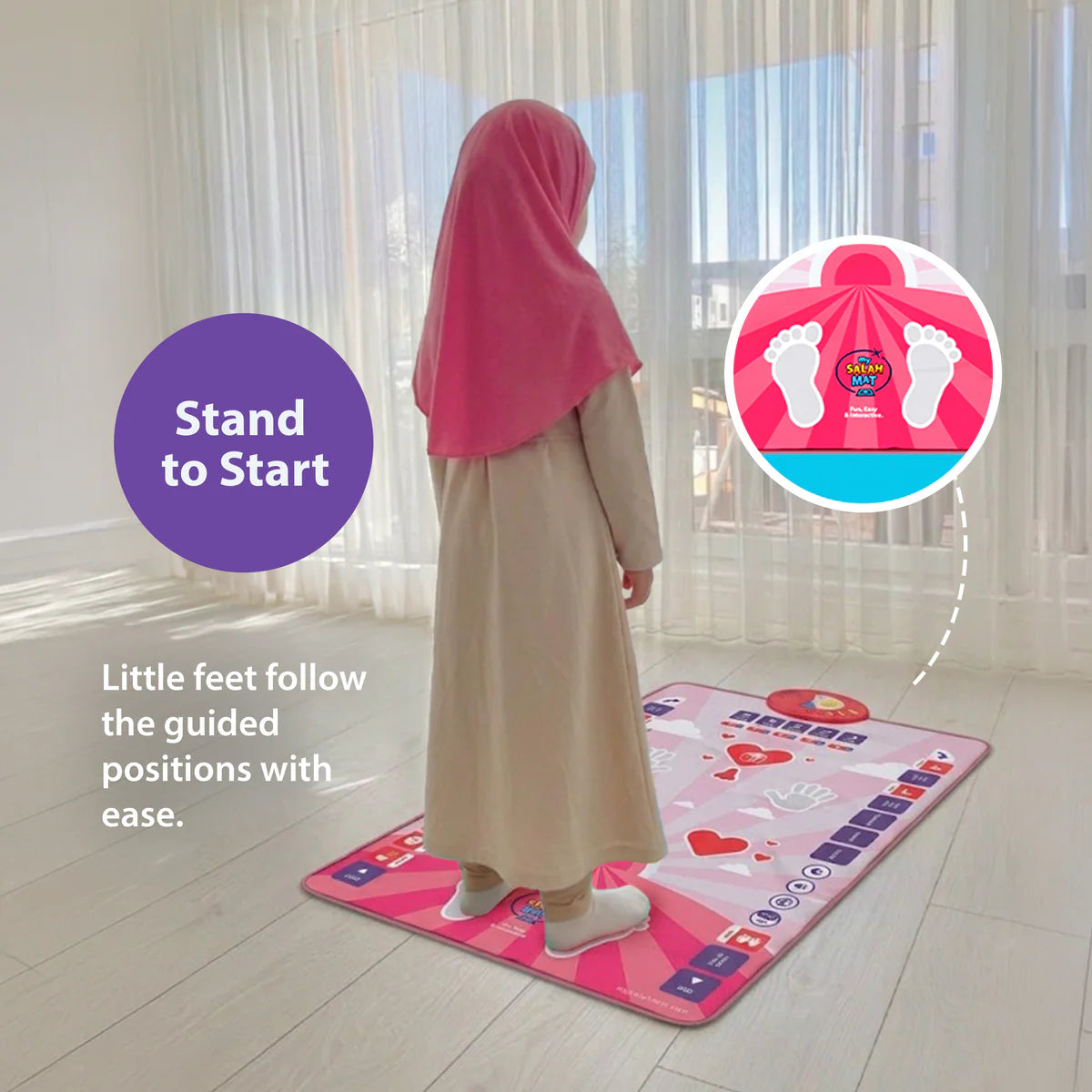 Tapis de Prière Interactif Intelligent pour Enfant - Rose