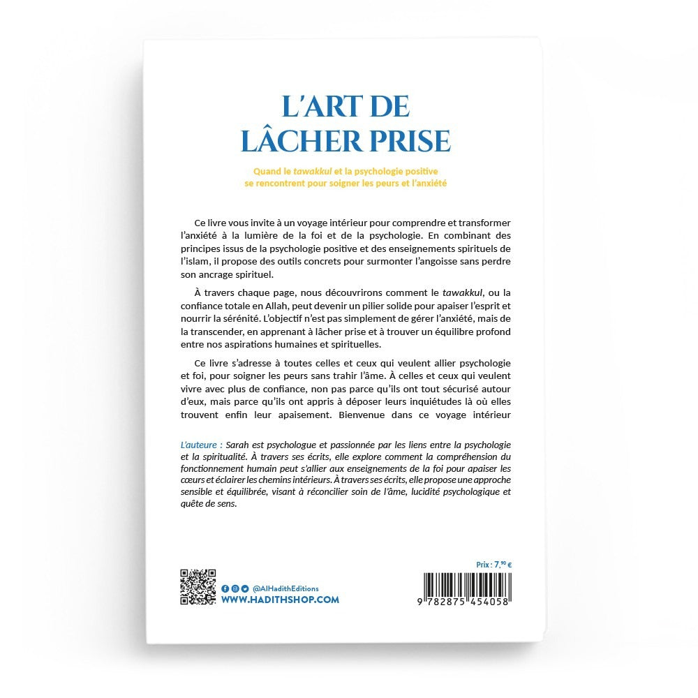 Livre L’Art De Lâcher Prise d'Al-Hadith, Tawakkul et psychologie, couverture avec titre et éléments graphiques.