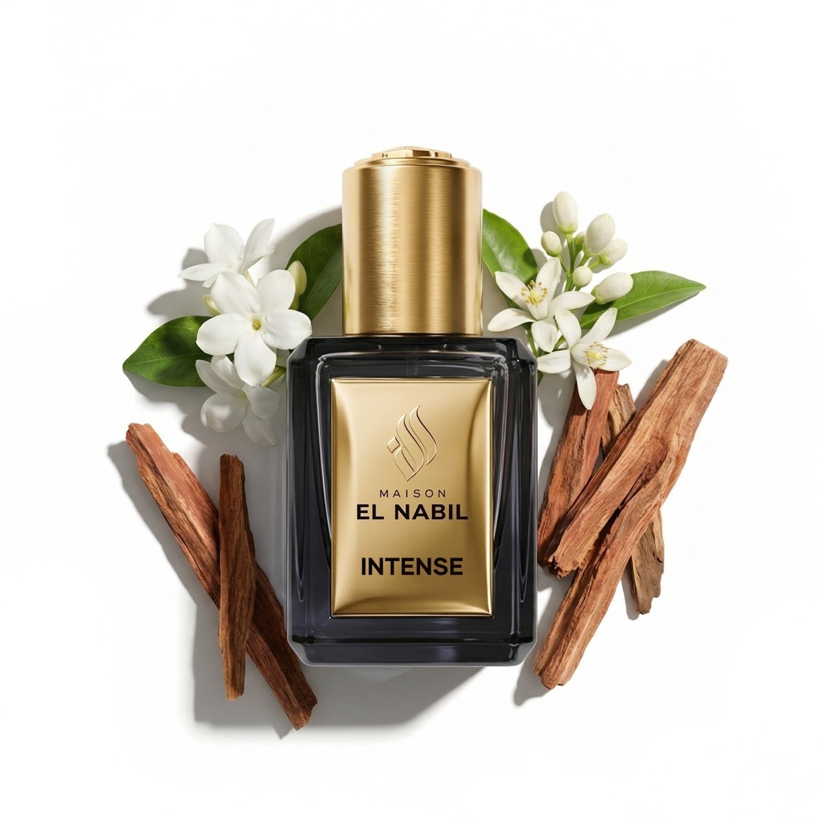 Parfum Nabil Roll-On Intense 5ml, flacon en verre avec applicateur à bille, parfum floral musqué au jasmin, à la fleur d'oranger et au santal.