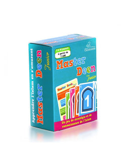 Jeu de cartes Master Deen Junior par Orientica, jeu éducatif islam pour enfants dès 7 ans, illustration colorée et attrayante.