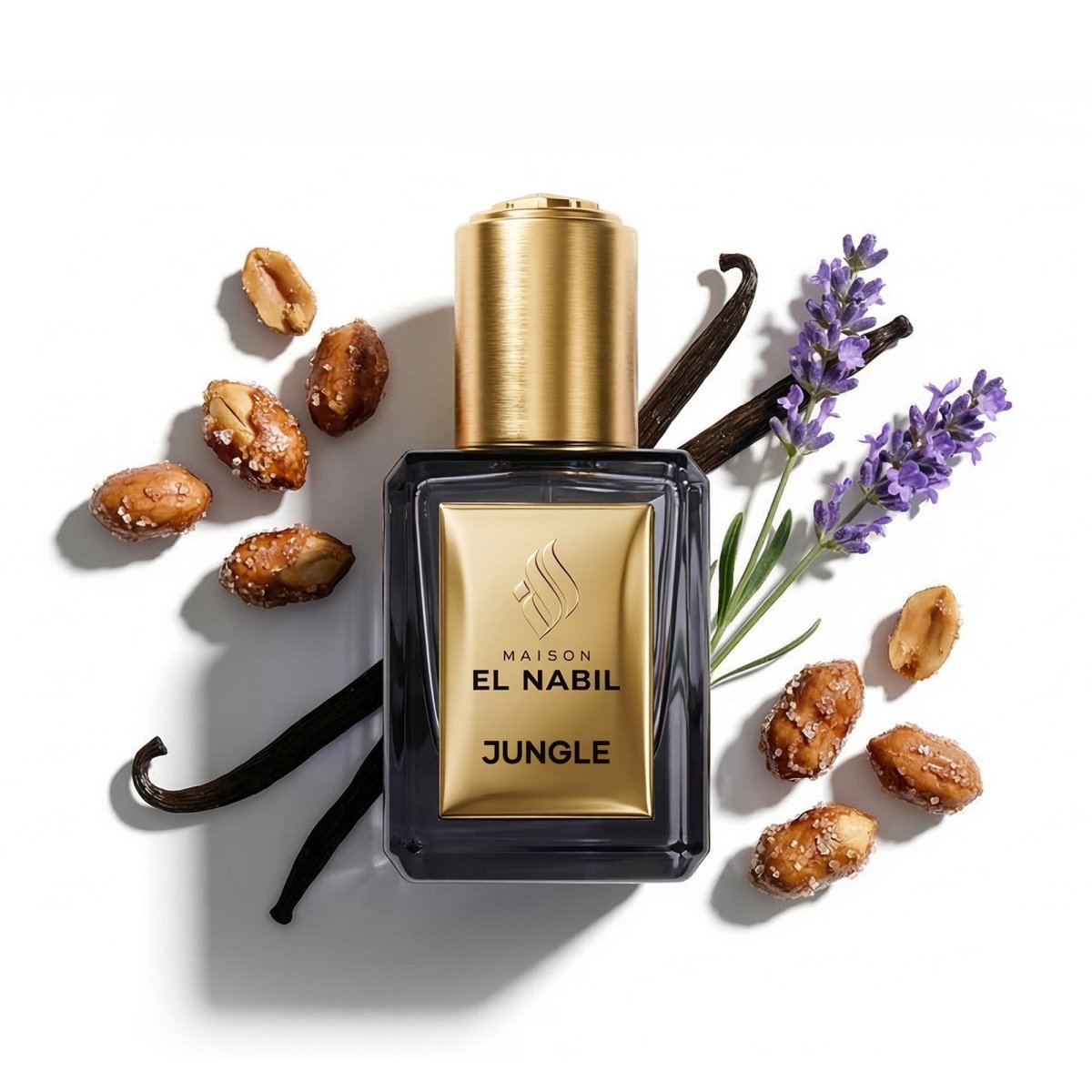 Parfum Nabil Roll-On Jungle 5ml, flacon en verre avec applicateur à bille, parfum oriental gourmand au sillage audacieux et élégant.