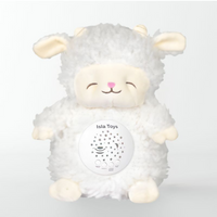 Interactive Kabchi sheep nightlight for babies, featuring Quranic sounds and a cry detector, in white.