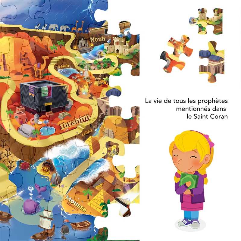 Puzzle pour enfant L'Odyssée des Prophètes de Learning Roots, jeu éducatif avec pièces colorées et illustrations détaillées.