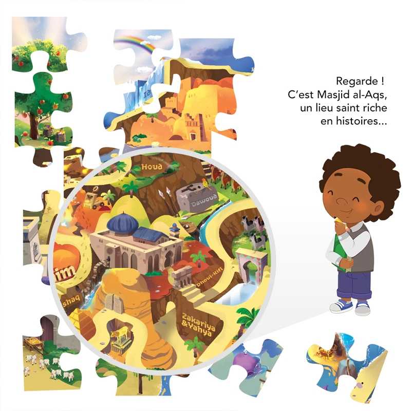 Puzzle pour enfants L'Odyssée des Prophètes de Learning Roots avec pièces colorées et illustration éducative.