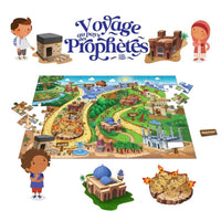 Puzzle pour enfants "Voyage au Pays des Prophètes" de Learning Roots, illustration colorée avec des scènes du récit prophétique.