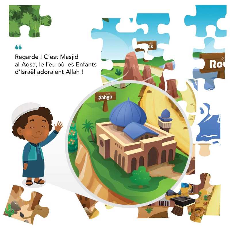 Puzzle pour enfants Voyage au Pays des Prophètes de Learning Roots, jeu éducatif coloré avec illustrations de scènes bibliques.