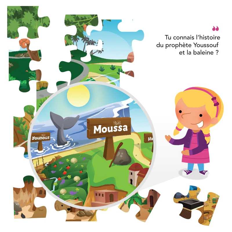 Puzzle pour enfant Voyage au Pays des Prophètes de Learning Roots, jeu éducatif illustré avec des images colorées et éducatives.