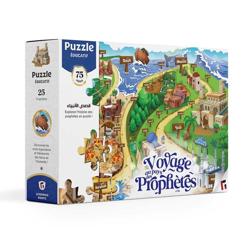Puzzle pour enfant Voyage au Pays des Prophètes de Learning Roots, illustration colorée avec des personnages et paysages.