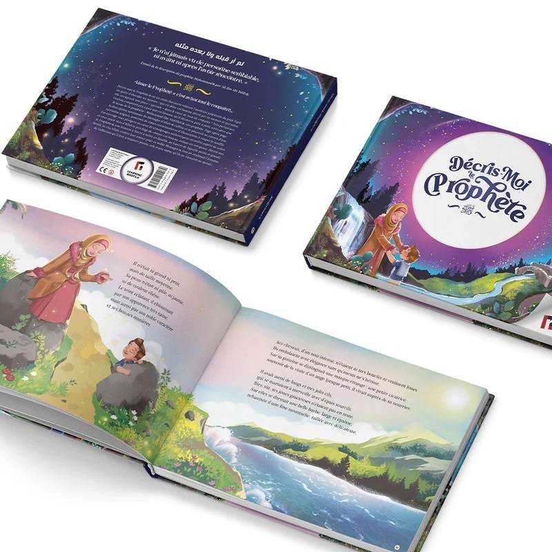 Livre pour enfants "Décris-moi le Prophète ﷺ" de Learning Roots, couverture avec illustrations colorées et titre en évidence.