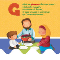 Livre pour enfants "L'ABC des Noms d'Allah" de Learning Roots, couverture avec titre et illustrations colorées.
