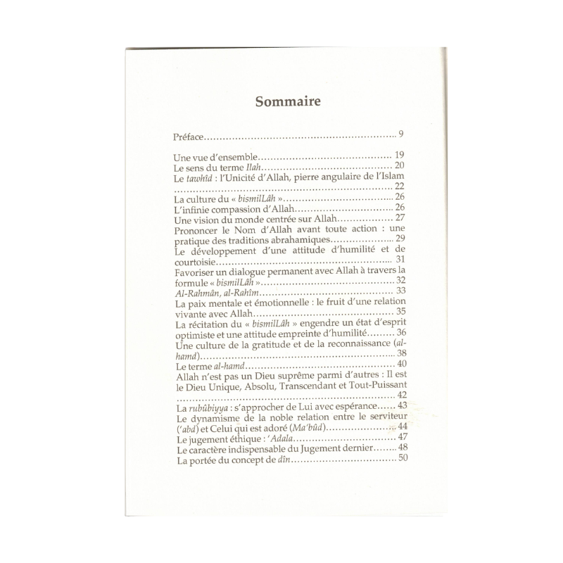 Sommaire des Leçons de la Sourate Al-Fatiha, page 1 sur 2, éditions MuslimCity