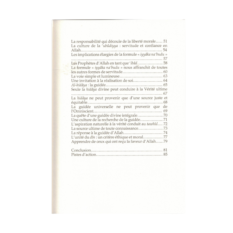 Sommaire des Leçons de la Sourate Al-Fatiha, page 2 sur 2, éditions MuslimCity