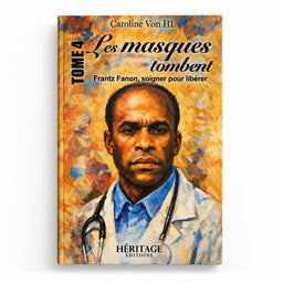 Livre "Les masques tombent" de Frantz Fanon, tome 4, présenté avec couverture illustrée, publié par Héritage Édition.
