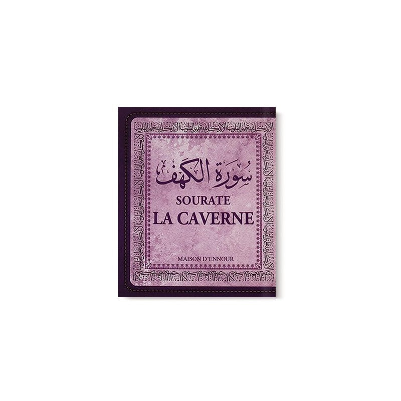 Coran La Caverne en arabe, français et phonétique, publié par Maison D'Ennour, affiché en couverture avec texte multilingue.