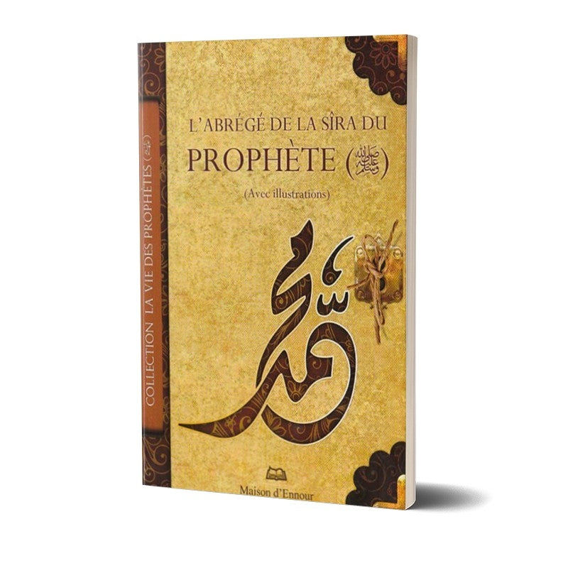 Livre "L'Abrégé de la Sira du Prophète" avec illustrations, publié par Maison D'Ennour, couverture avec titre et images.