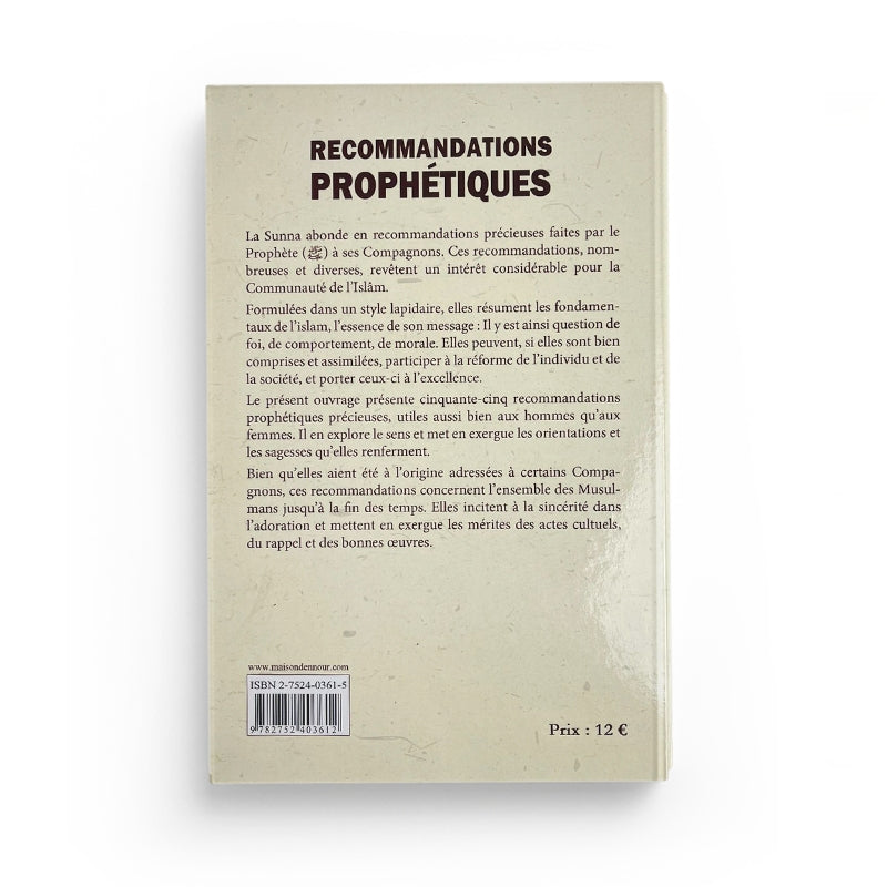 Livre Recommandations Prophétiques de la Maison D'Ennour avec couverture sobre et titre visible, destiné à la lecture spirituelle.