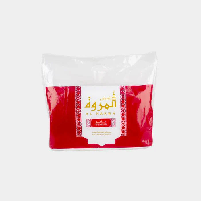 Kit Omra premium avec vêtements Ihram Marwa de haute qualité, destiné à la pratique de l'Omra, par Librairie Al Minhaj.
