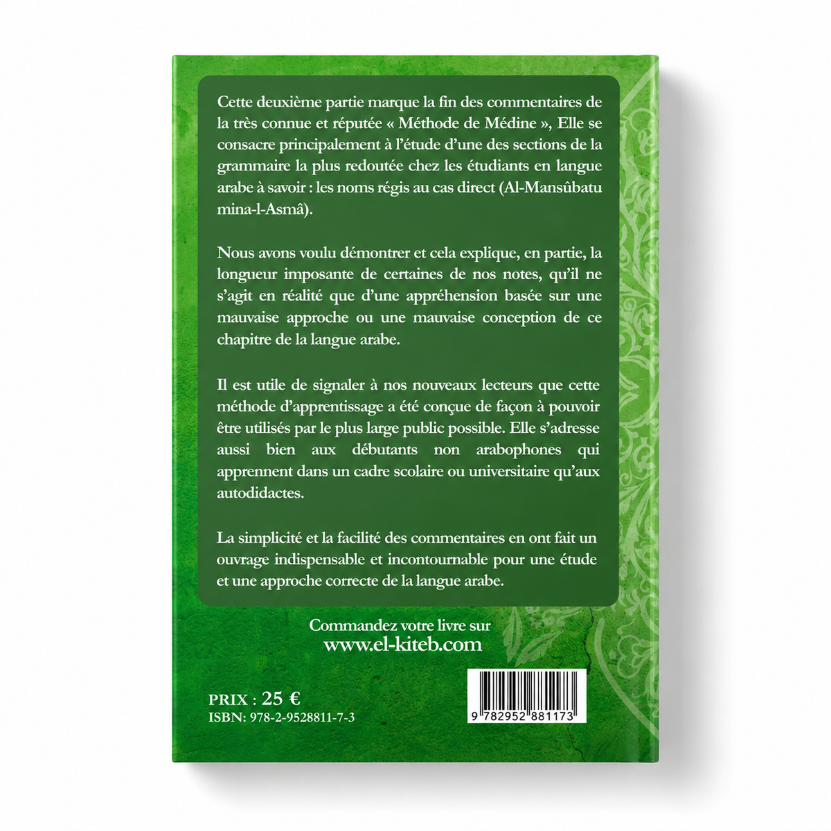 Couverture verso du livre Méthode d’apprentissage de la langue arabe Tome 4 avec présentation de la Méthode de Médine