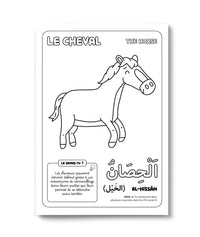 Livre enfant Deenilearn "Les 30 Animaux du Coran" avec illustrations d'ombres de chevaux et autres animaux.