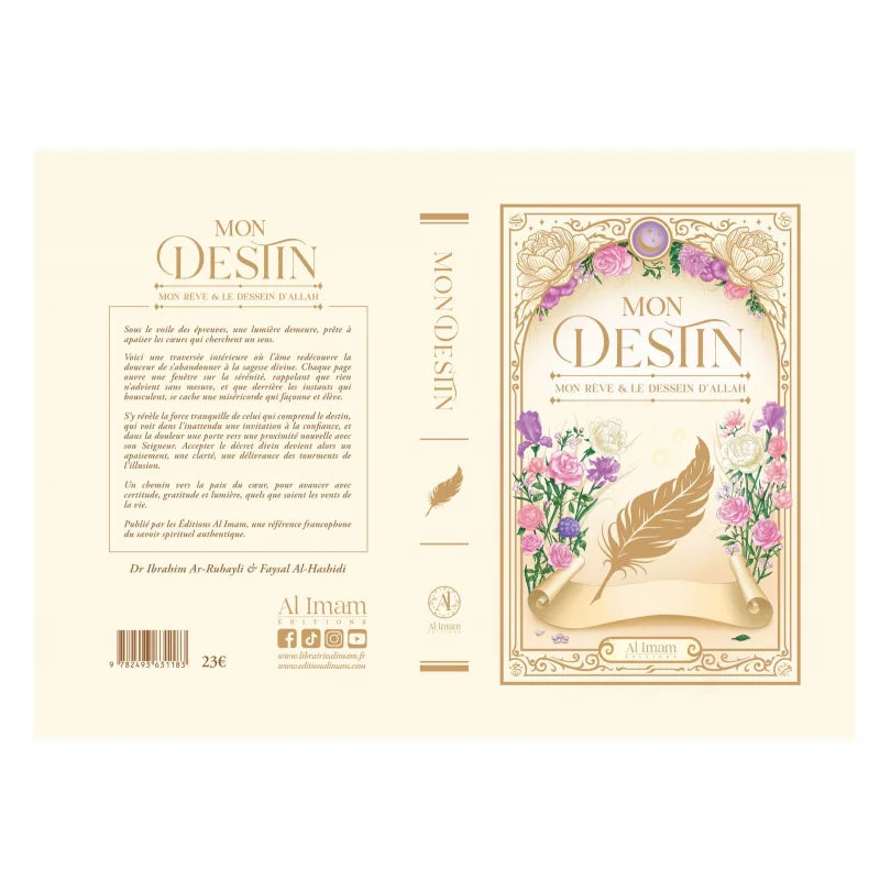 Livre Mon Destin – Le décret divin expliqué par Éditions Al Imam, couverture avec texte et design élégant visible.