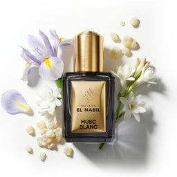 Roll-on Parfum Nabil Musc Blanc 5ml, flacon compact avec bouchon, parfum floral et musqué.