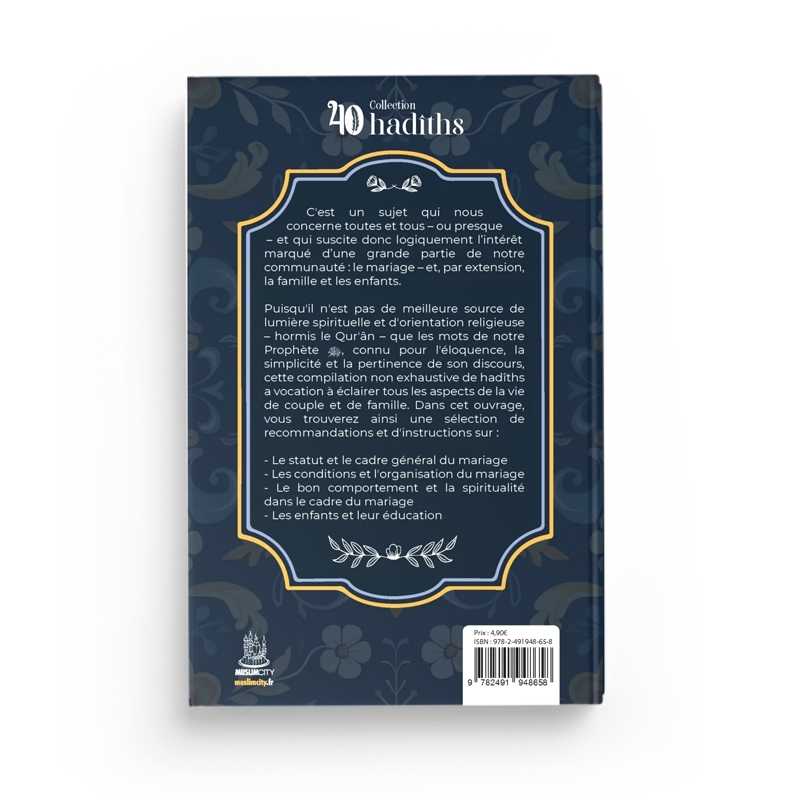 Livre Muslim City avec le titre "40 Hadîths sur le Mariage et les Enfants" ouvert, illustrant la couverture.