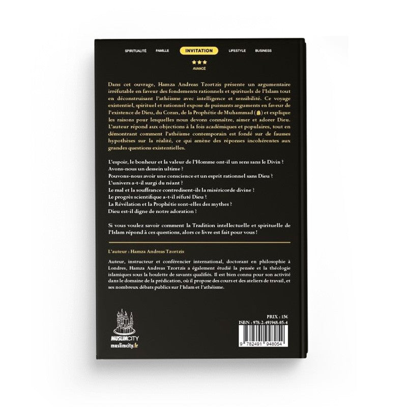 Livre "La réalité divine" de Hamza Andreas Tzorzis, ouvrage de Muslim City avec couverture noire et titre visible.