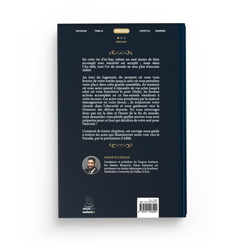 Livre "Le Jour du Jugement" d'Omar Suleiman, publié par Muslim City, avec couverture illustrant le titre et le nom de l'auteur.