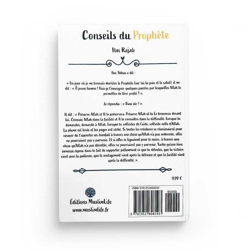 Livre Conseils du Prophète d'Ibn Rajab, publié par Muslim Life, couverture avec titre en arabe et design sobre.