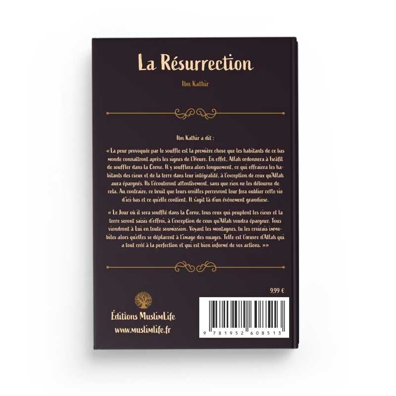 Livre La Résurrection d'Ibn Kathir, édition Muslim Life, couverture avec titre en arabe et images illustratives.