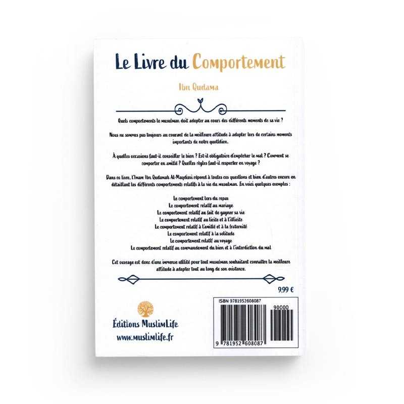 Livre musulman intitulé Le Livre du Comportement d'Ibn Qudama Al-Maqdissi, publié par Muslim Life, avec couverture illustrée.