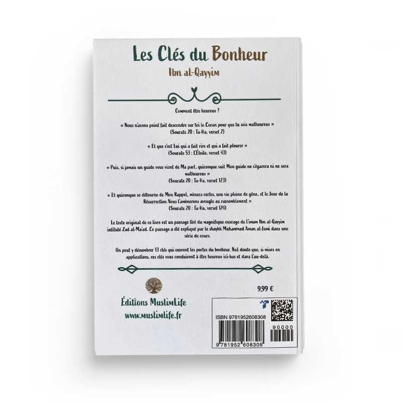 Livre "Les Clés du Bonheur" d'Ibn Al-Qayyim, édition Muslim Life, couverture avec titre visible et design sobre.