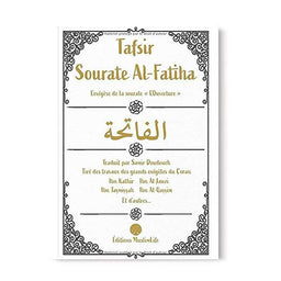 Livre Tafsir Sourate Al-Fatiha par Muslim Life, avec exégèses des grands érudits du Coran, couverture avec titre et logo.