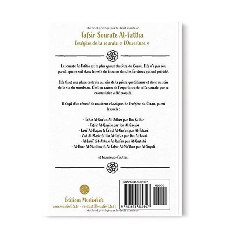 Livre Tafsir Sourate Al-Fatiha de Muslim Life, ouvrage d'exégèse du Coran avec texte et commentaires islamiques.