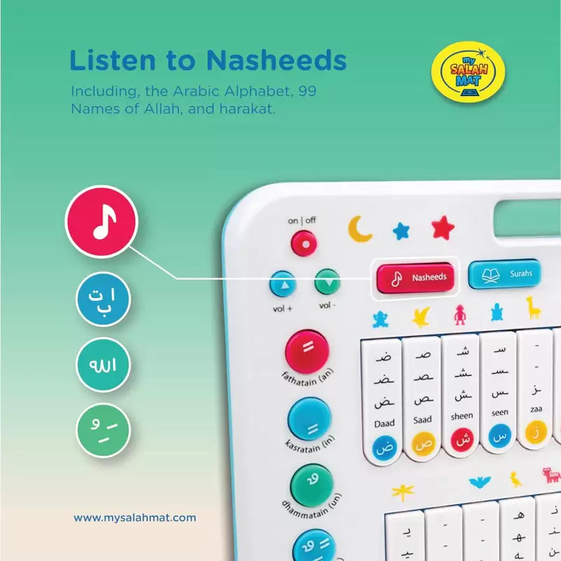 Tablette éducative interactive My Quran Pad, jeu électronique pour enfants avec contenus sur le Coran et la prière.