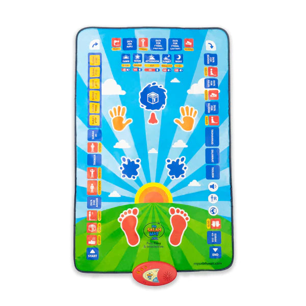 Tapis de prière interactif pour enfant My Salah Mat, jeu électronique avec lumières et sons pour apprendre la prière musulmane.