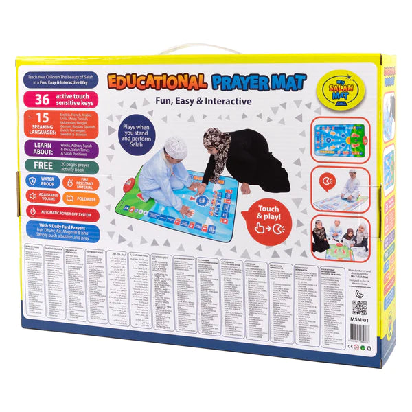 Tapis de prière interactif pour enfant My Salah Mat, jeu électronique éducatif avec lumières et sons, conçu pour apprendre la prière.