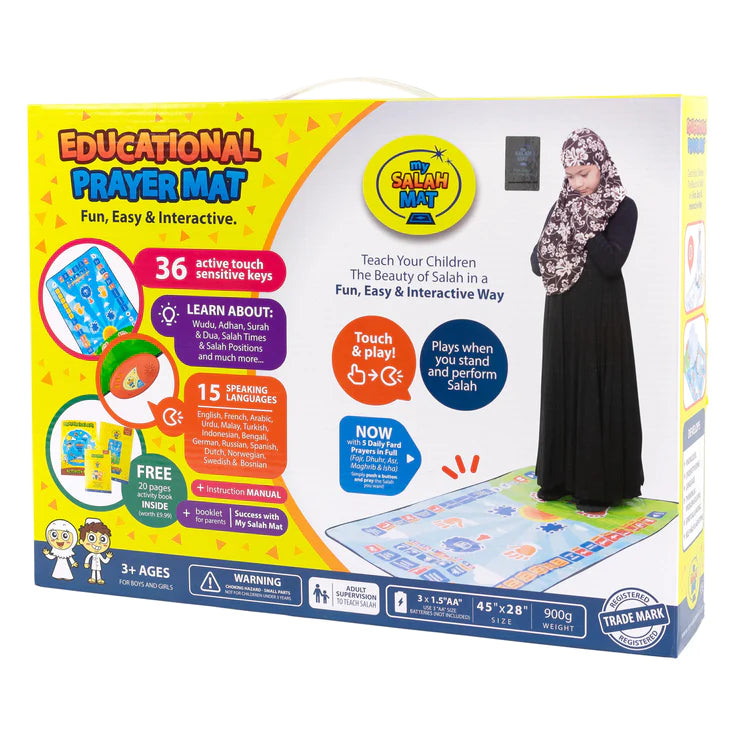 Tapis de prière interactif intelligent pour enfant My Salah Mat, avec écran et lumières éducatives.