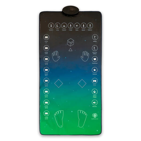 Tapis de prière interactif intelligent pour adultes My Salah Mat, avec design moderne et fonctionnalités éducatives intégrées.