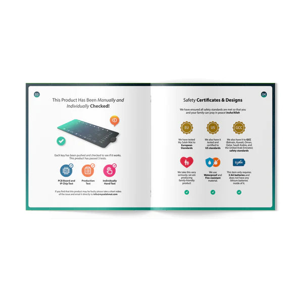 Tapis de prière interactif intelligent pour adultes, marque My Salah Mat, avec design moderne et surface douce visible sur l'image.