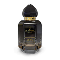 Parfum Musc Brown de Nabil, Eau de Parfum 65ml, flacon élégant avec bouchon noir et design raffiné.
