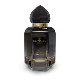 Flacon de parfum Musc Brown d'El Nabil, eau de parfum 65ml avec design élégant et étiquette indiquant la fragrance Musc Brown.