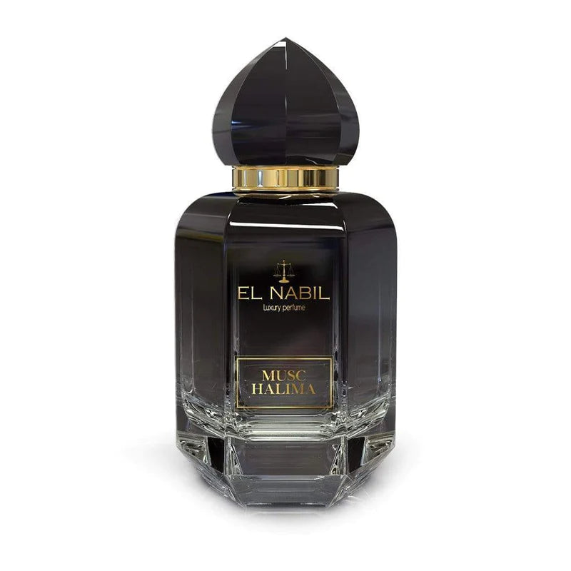 Parfum Musc Halima de Nabil, flacon de 65ml, avec design élégant et vaporisateur visible.