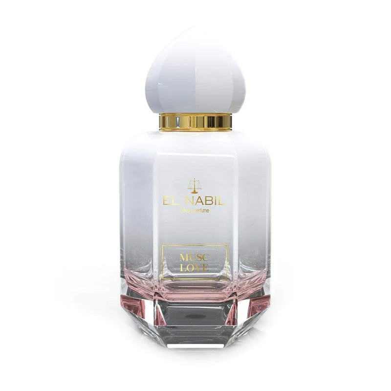 Flacon de parfum Musc Love de Nabil, Eau de Parfum de 65 ml, avec design élégant et étiquette visible.