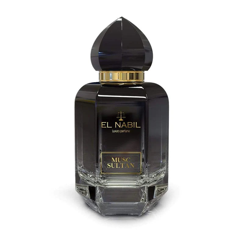 Flacon de parfum Musc Sultan par Nabil, Eau de Parfum de 65 ml avec design élégant et contenant une fragrance musquée.