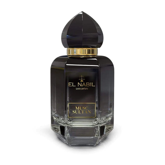 Flacon de parfum Musc Sultan par Nabil, Eau de Parfum de 65 ml avec design élégant et contenant une fragrance musquée.
