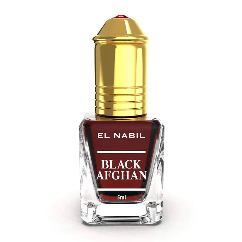 Parfum Nabil Roll-On 5ml Black Afghan, flacon portable avec capuchon noir, parfum oriental et boisé, pour une fragrance délicate